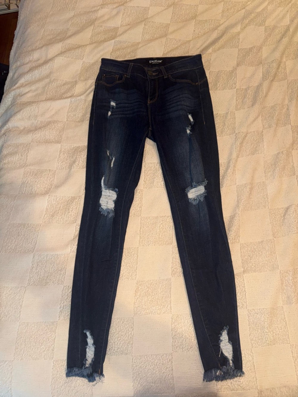 ENJEAN® Dark Blue Distressed Skinny Jeans
